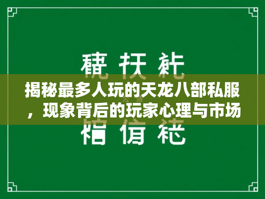 揭秘最多人玩的天龙八部私服，现象背后的玩家心理与市场逻辑