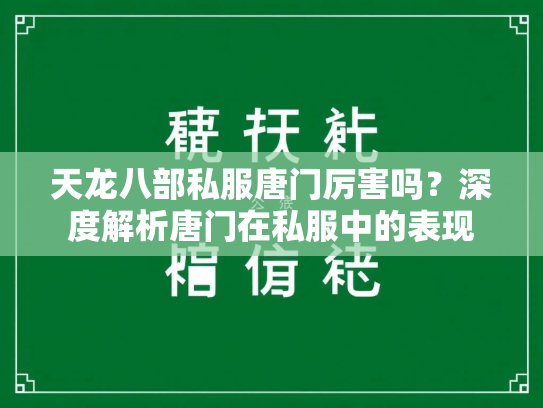 天龙八部私服唐门厉害吗？深度解析唐门在私服中的表现